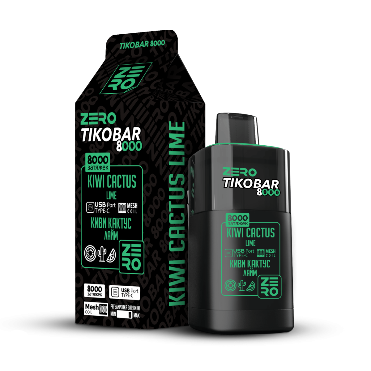 Одноразовая ЭСДН TIKOBAR ZERO 8000 Kiwi Cactus Lime (Киви кактус лайм)